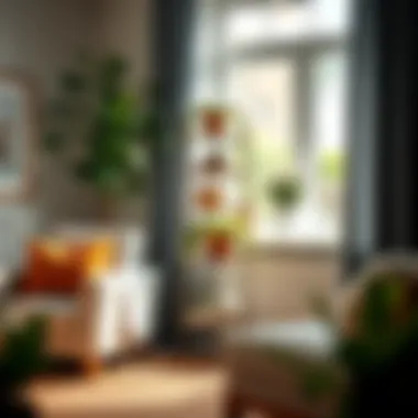 Cozy Indoor Setting with Multi-Tiered Plant Stand Cozy indoor setting featuring a multi-tiered plant stand as a focal point