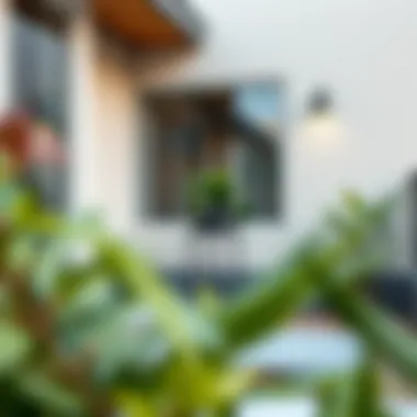 Modern Outdoor Space with Plant Stand Modern outdoor space enhanced by a stylish plant stand filled with greenery