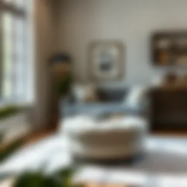 Elegant round ottoman with wheels enhancing a cozy reading nook