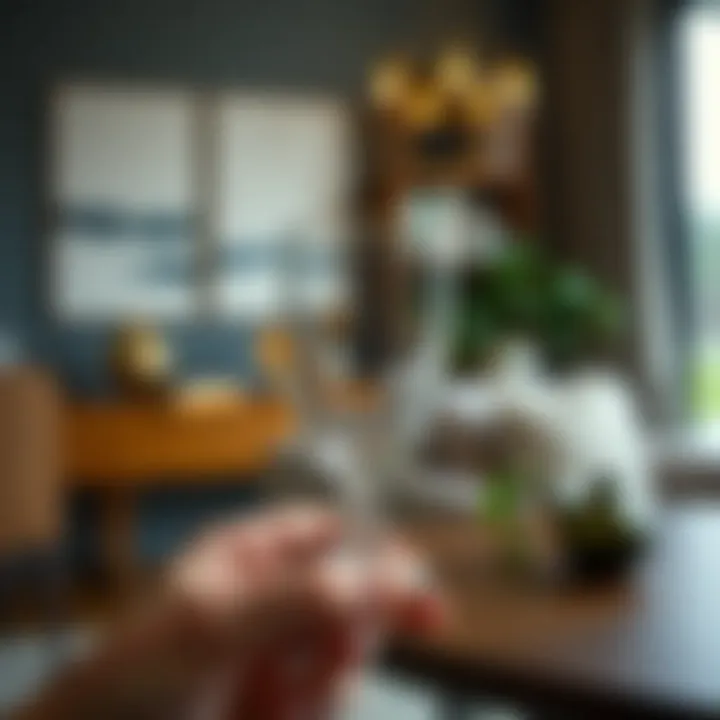 Timeless Aesthetic in Contemporary Environments A vintage Anchor Hocking glass being admired against a modern backdrop