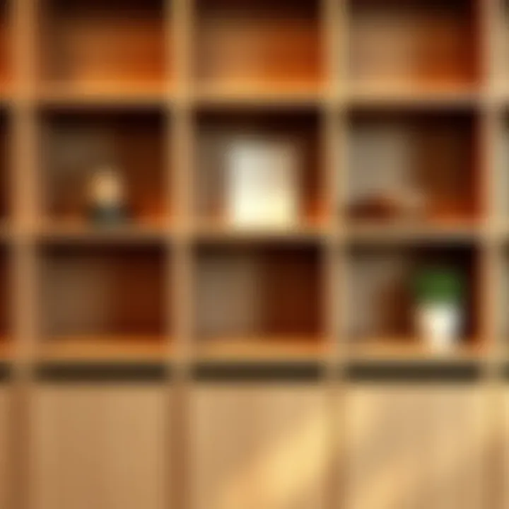 Elegant wood look shelves showcasing diverse finishes