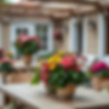 Faux Flowers in Outdoor Dining Vibrant faux flowers enhancing the outdoor dining area