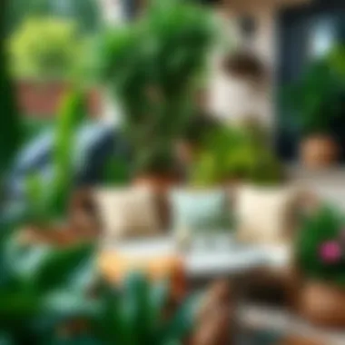 Aesthetic Faux Plant Arrangement Lush faux plant arrangement on a stylish outdoor patio