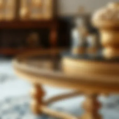 Detailed Craftsmanship of Gold Coffee Tables Close-up of a high-quality gold coffee table showcasing intricate design details