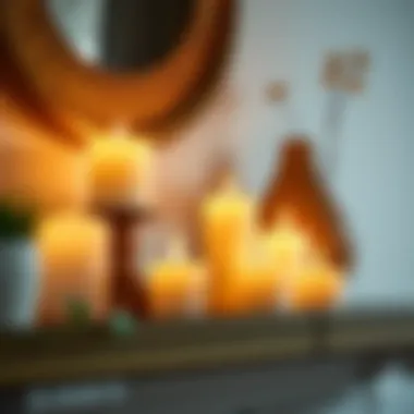 Flameless LED candles arranged on a decorative shelf