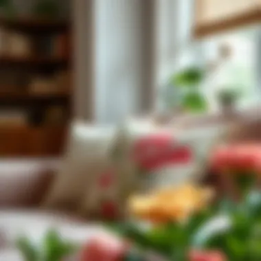 Elegant floral cushion decorating a cozy living room