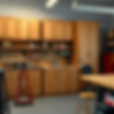 Wooden cabinets providing ample storage in a workshop