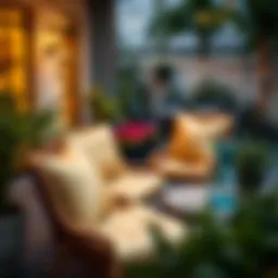 Luxurious gold outdoor chair cushions on a patio setting