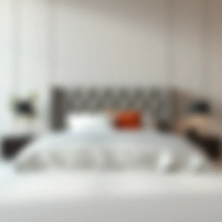 Elegant Upholstered Headboard Elegant upholstered headboard in a minimalist bedroom setting.