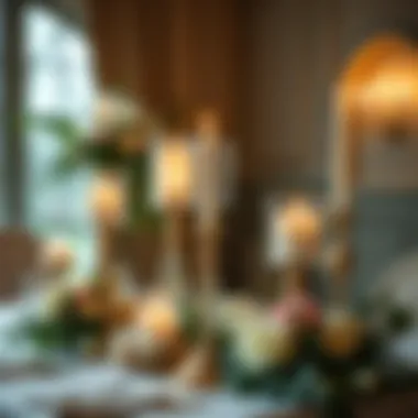 Diverse styles of candlesticks arranged for a wedding