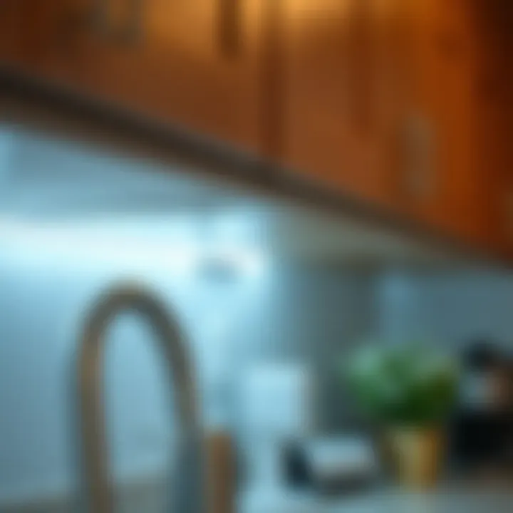 Close-up view of energy-efficient LED light bars installed under cabinets