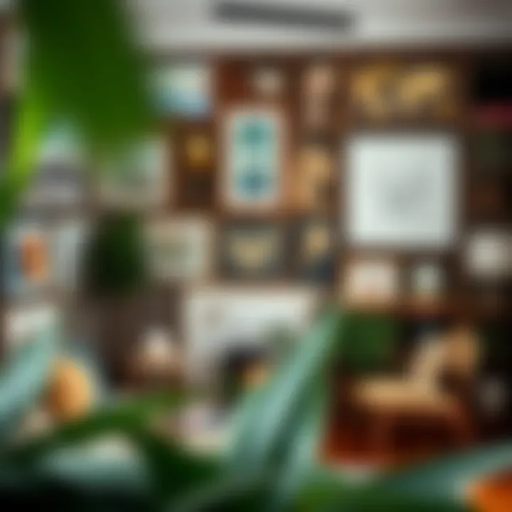 A gallery wall showcasing diverse artistic styles