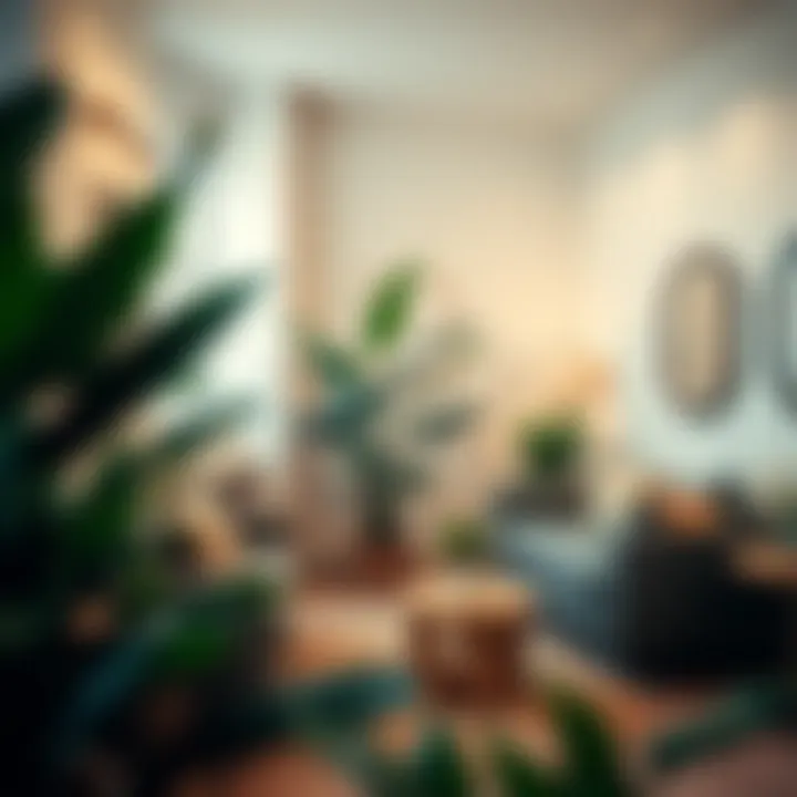 Welcoming Cozy Ambiance A cozy salon waiting space with plants and soft lighting to create a welcoming atmosphere.