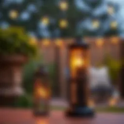 Elegant solar lantern casting a warm glow on a patio