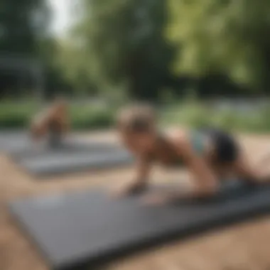 Fitness training using interlocking foam mats outdoors