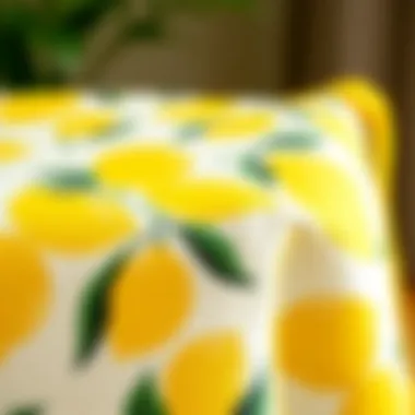 A close-up of lemon-themed fabric used for chair pads.