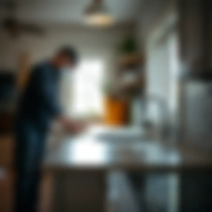 Efficient Installation Techniques Installation process of Lowes 4 ft countertop being demonstrated