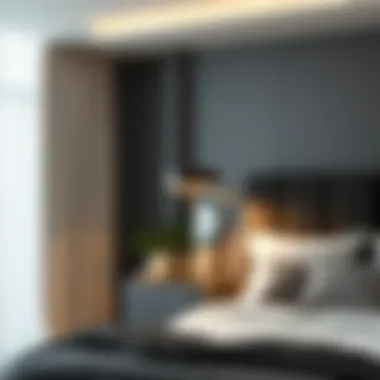 Stylish contemporary floor lamp enhancing bedroom aesthetics