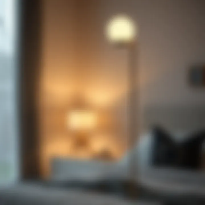 Floor lamp with unique design complementing bedroom decor