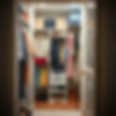 Interior view of a five-foot closet organizer with neatly arranged garments and accessories