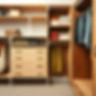 Comparative materials for closet organizers highlighting wood and metal finishes