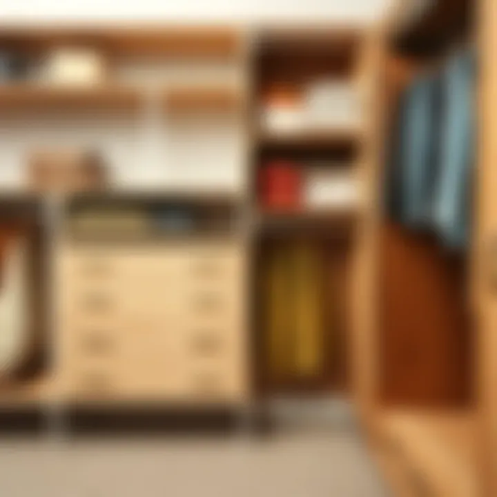Comparative materials for closet organizers highlighting wood and metal finishes