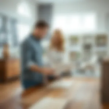 Strategic Flooring Selection: Collaborating with Experts Homeowner analyzing flooring samples with a designer