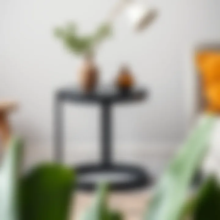 Textural Variety in Design Narrow black side table showcasing material textures