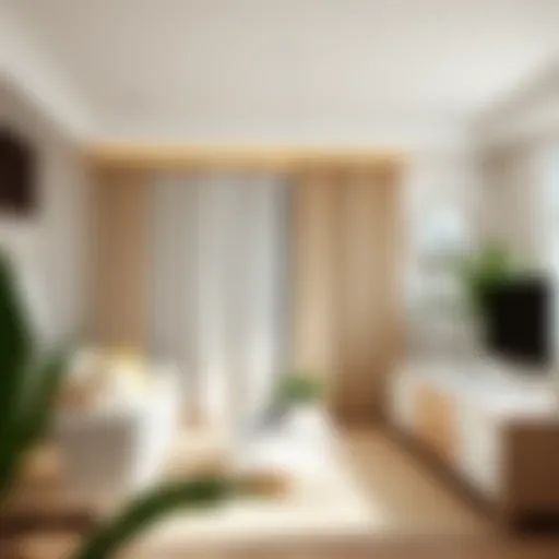 Elegant no-drilling curtain rod display in a stylish living room