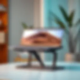 A sleek dual laptop stand showcasing modern design.