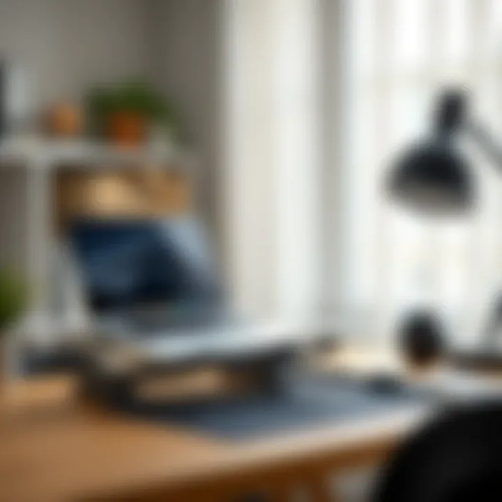 Maximizing Desk Space A compact dual laptop stand maximizing desk space.