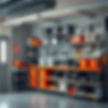 Efficient Garage Organization Home Depot shelving units arranged for efficient garage organization