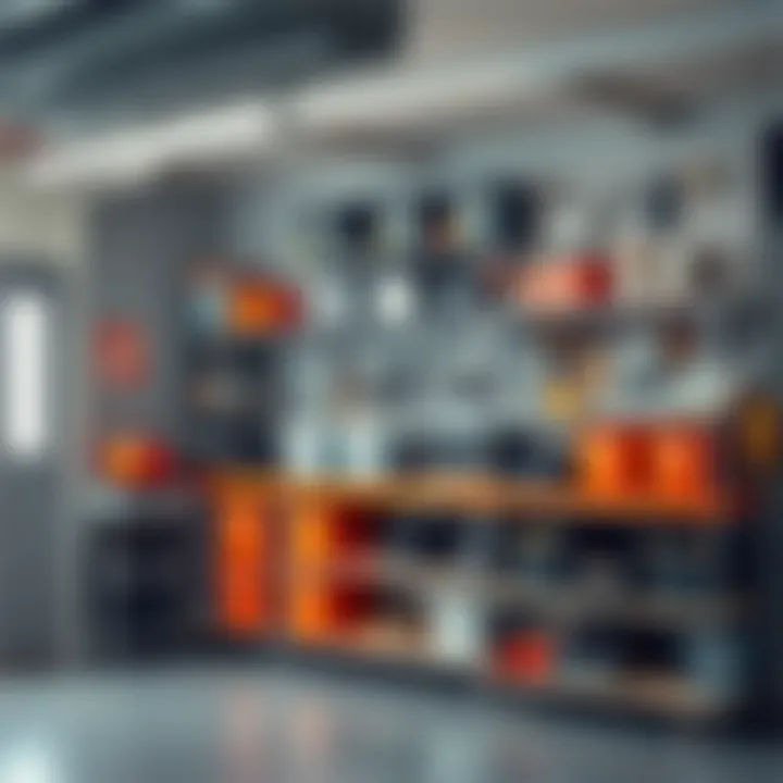 Efficient Garage Organization Home Depot shelving units arranged for efficient garage organization