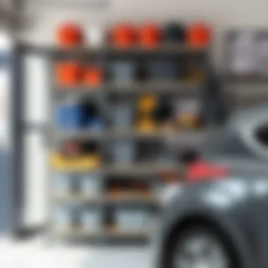 Stylish Garage Shelving Unit Stylish garage shelving unit displaying tools and storage bins