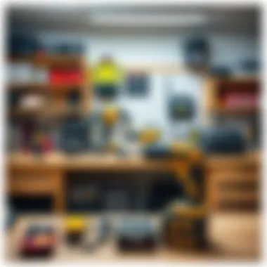 Efficient Workspace with Battery-Operated Tools A well-organized workspace featuring battery-operated tools