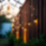 Elegant string lighting adorning a wooden fence in a serene outdoor setting