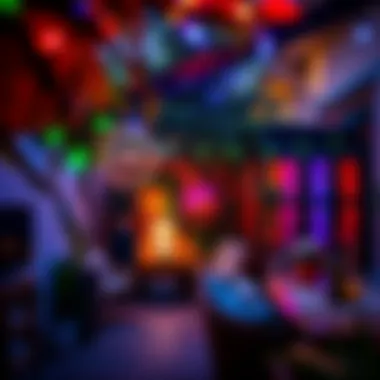 Stylish Outdoor Space with Colorful Lights Stylishly designed outdoor space illuminated by colorful string lights