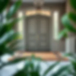 Elegant entryway featuring an oversize front door mat