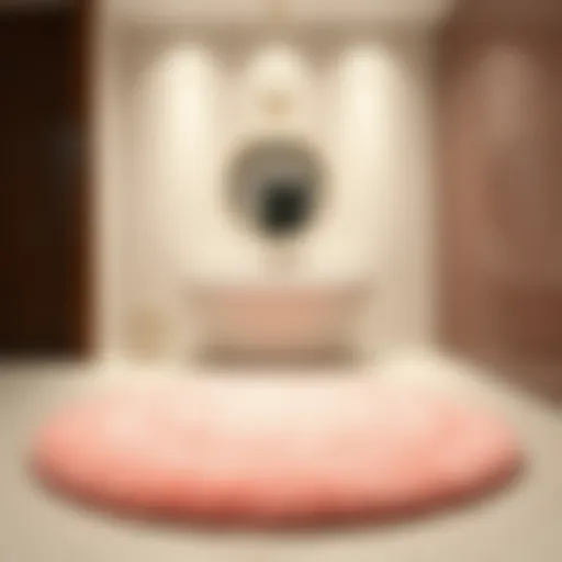 Luxurious Pink Fuzzy Bathroom Rug Luxurious pink fuzzy bathroom rug on a polished floor