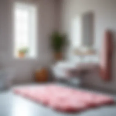 Cozy Pink Fuzzy Rug in Minimalistic Bathroom Cozy pink fuzzy rug adding warmth to a minimalistic bathroom