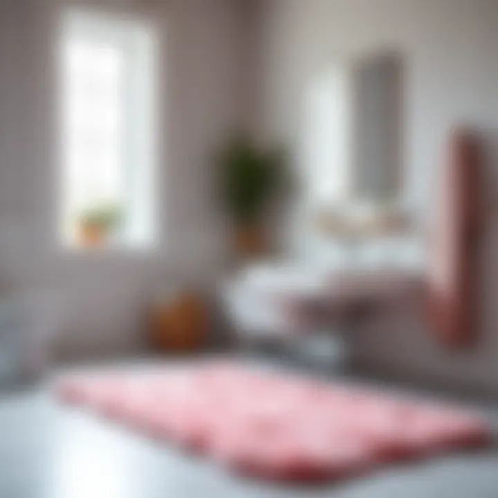Cozy Pink Fuzzy Rug in Minimalistic Bathroom Cozy pink fuzzy rug adding warmth to a minimalistic bathroom