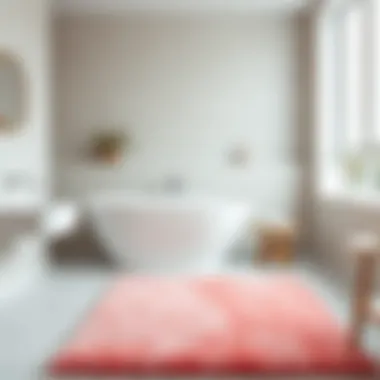 Charming Pink Fuzzy Rug in Modern Bathroom Charming pink fuzzy rug paired with modern bathroom fixtures