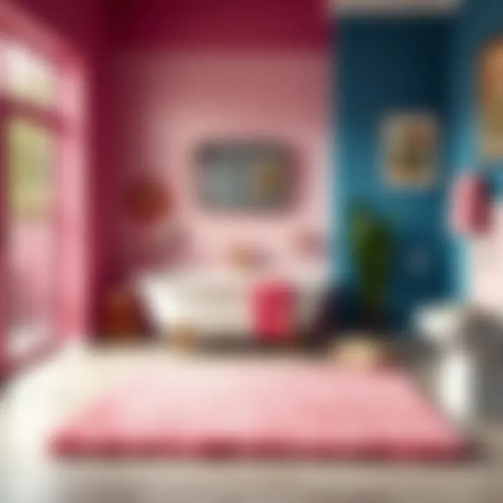 Stylish Pink Fuzzy Rug in Vibrant Bathroom Design Stylish pink fuzzy rug accentuating vibrantly designed bathroom