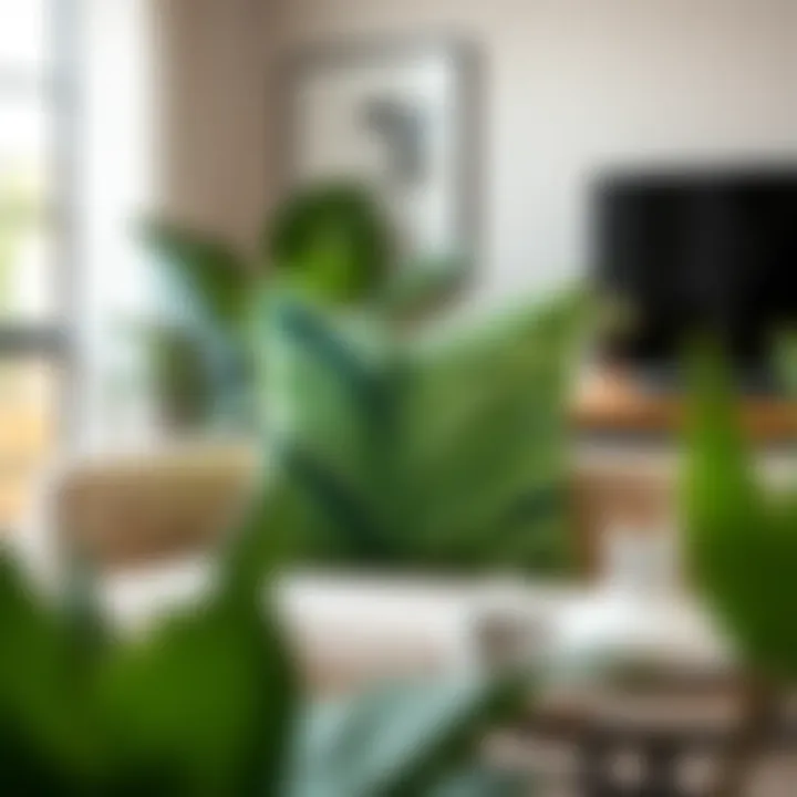 Stylish Plant Leaf Pillow in Contemporary Décor Aesthetic plant leaf pillow in a modern living room setting