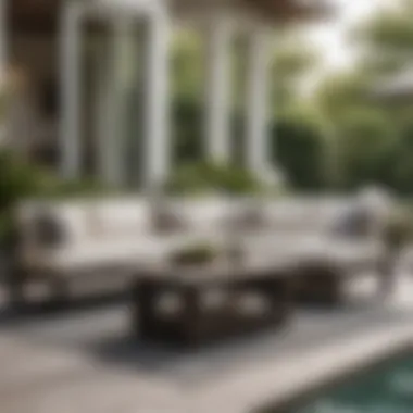Elegant Outdoor Arrangement with Platform Furniture Beautifully arranged outdoor space with platform patio furniture