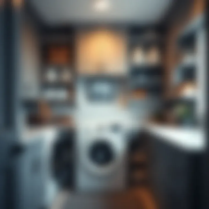 Efficient Organization in a Laundry Room A beautifully organized laundry room with premade cabinets