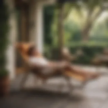 Comfortable Relaxation in a Sling Lounge Chair Person relaxing comfortably in a sling lounge chair