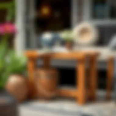 Rustic outdoor accent table with natural wood finish