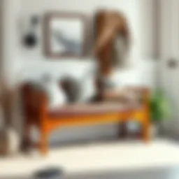 Elegant wooden entryway bench with decorative cushions