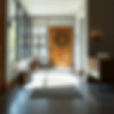 Modern metal bench with a minimalist design in a bright entryway